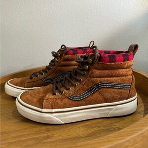 Vans All Weather Lumberjack Hi-top Plaid Brown Suede Scotchgard Shoes Size 7W